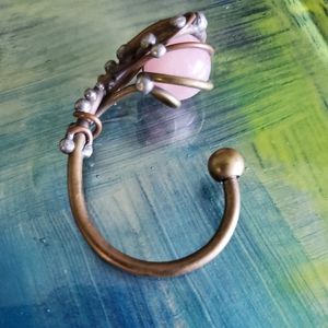 Brass Keychain with Rose Quartz stone
